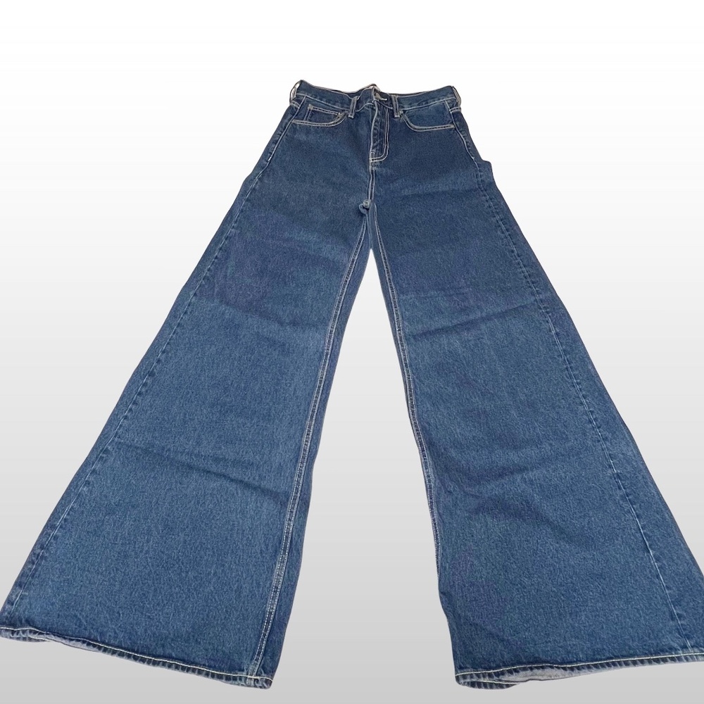 Zara Woman Premium Denim Size 6 Trinny High Rise Wide Leg Flare Blue Jeans NWOT - Picture 2 of 7